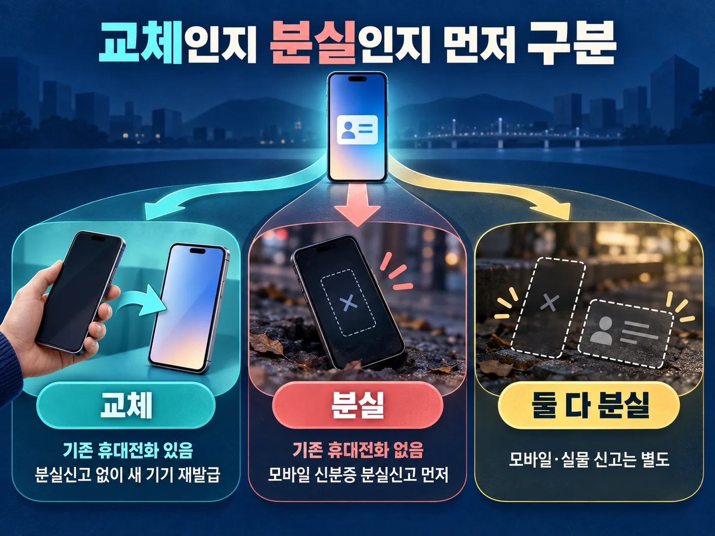 휴대전화 교체와 분실에 따른 모바일 주민등록증 경로 구분