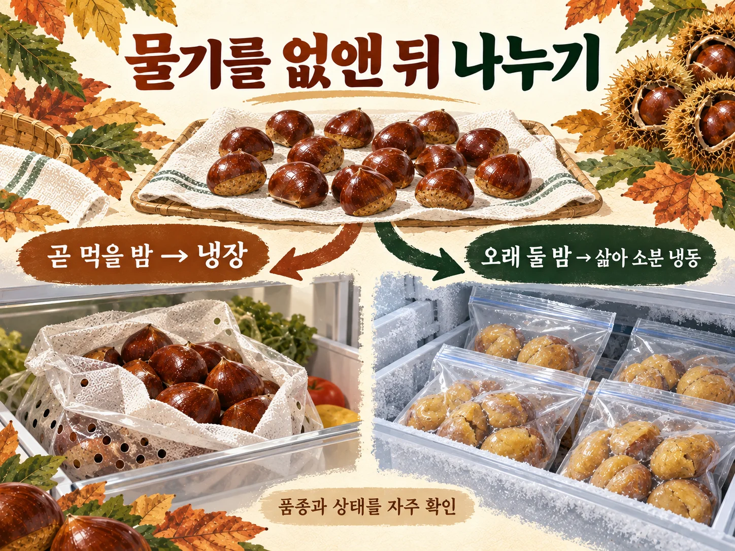 햇밤 보관을 위해 냉장과 냉동으로 나누는 방법