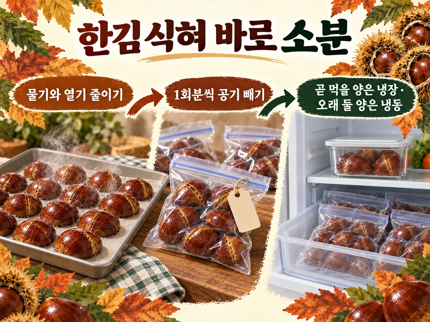 삶은 밤을 식혀 소분한 뒤 냉동 보관하는 방법