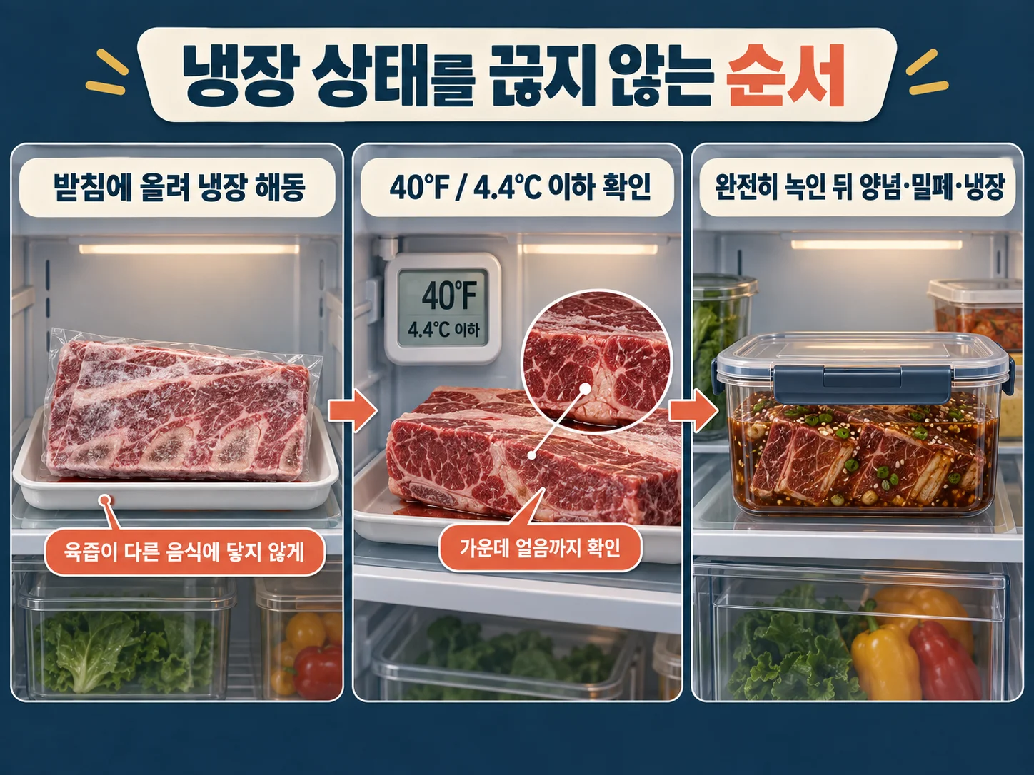 갈비 냉장 해동 뒤 양념과 냉장 보관 순서
