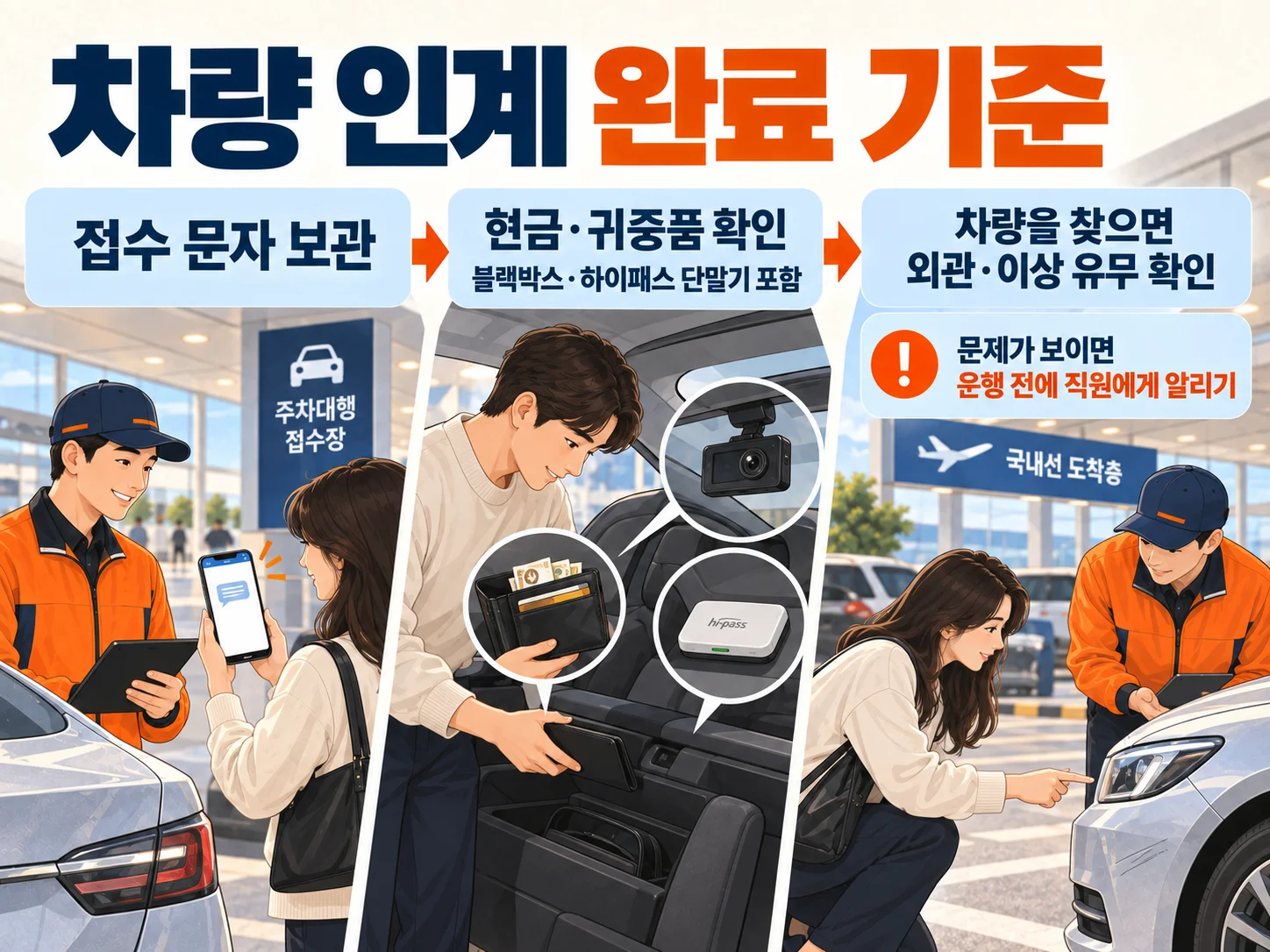 김포공항 주차대행 차량 인계 시 접수 문자와 차량 상태 확인