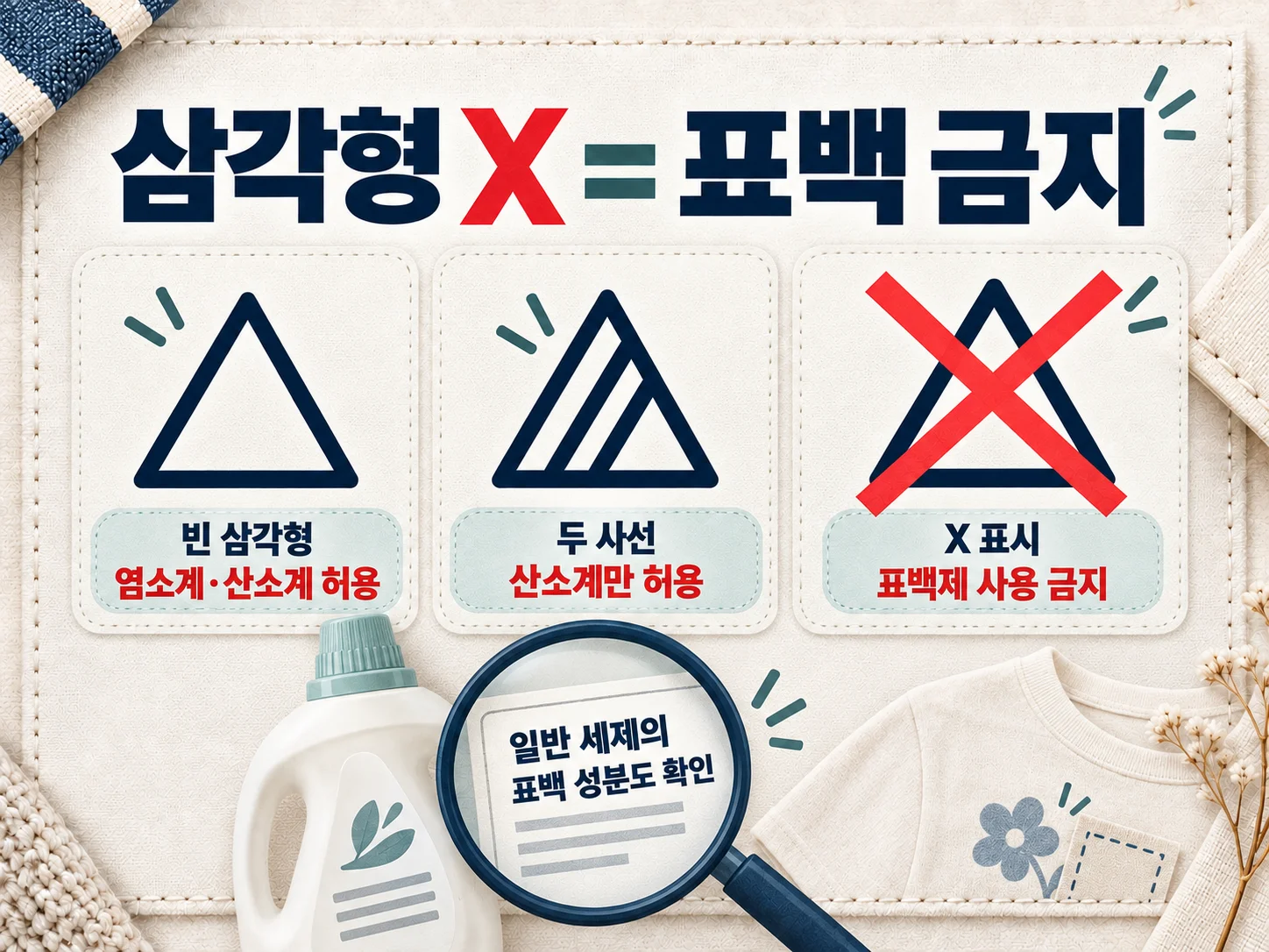 세탁 라벨의 삼각형 X 표백 금지 기호
