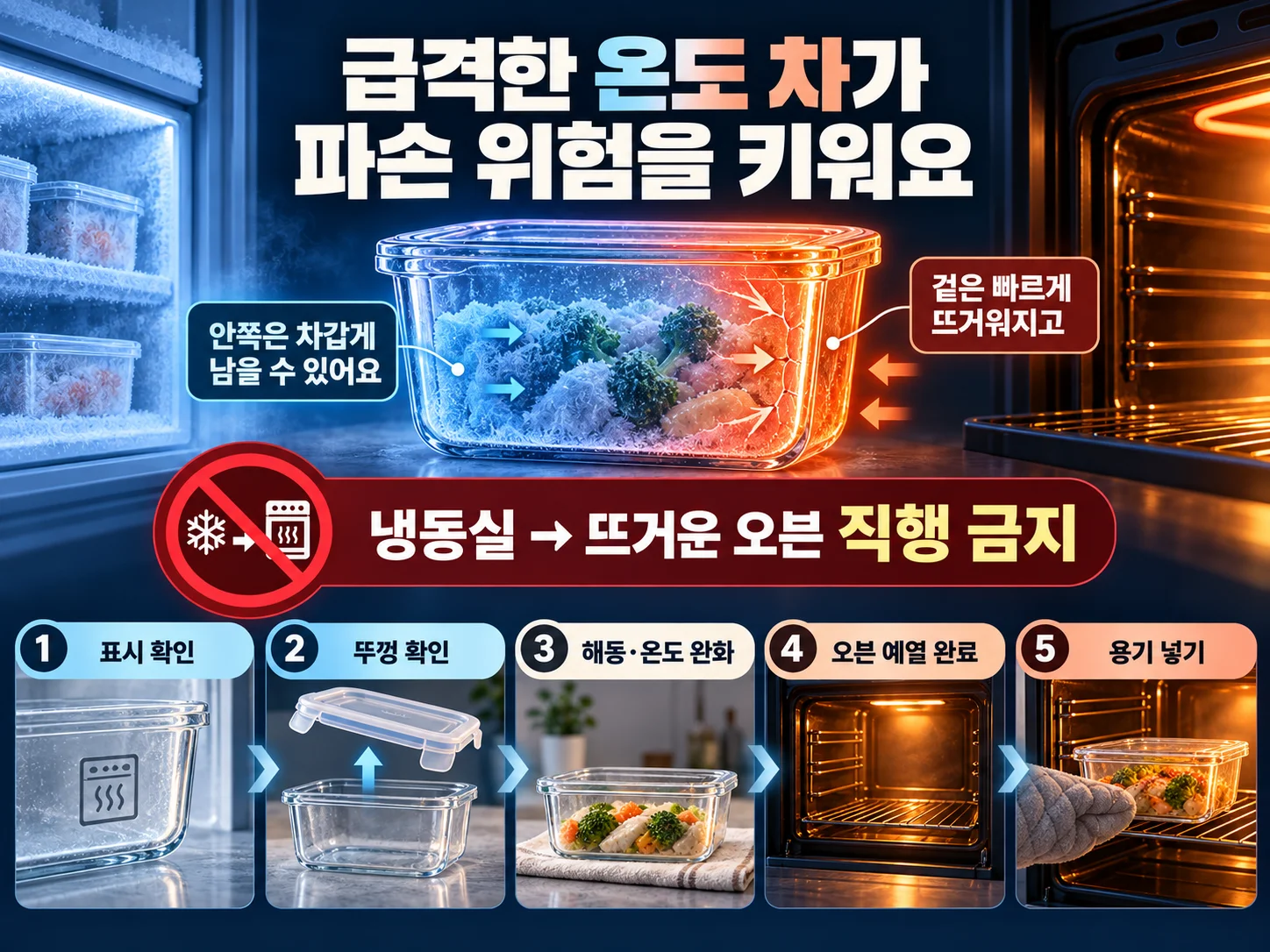 냉동 내열유리 용기의 온도 차 완화와 오븐 예열 순서
