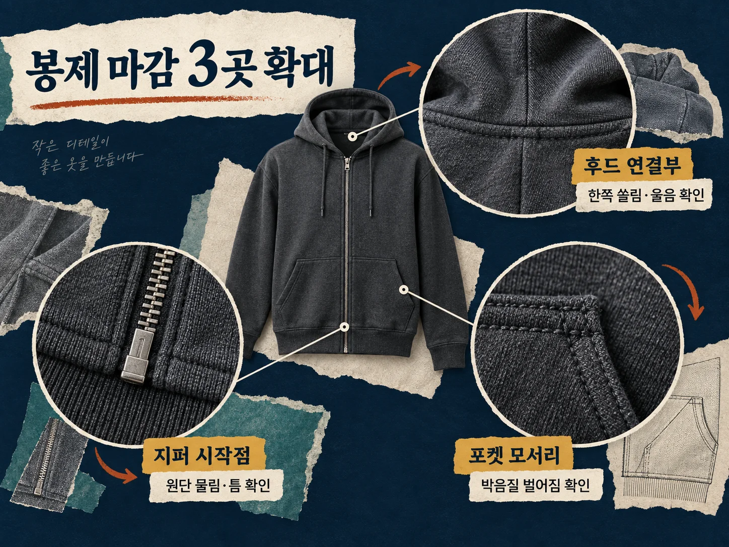 후드집업 봉제 마감과 지퍼·포켓·시보리 점검