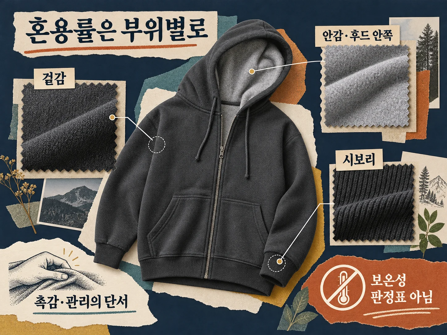 후드집업 혼용률과 겉감·안감·시보리 표시 확인