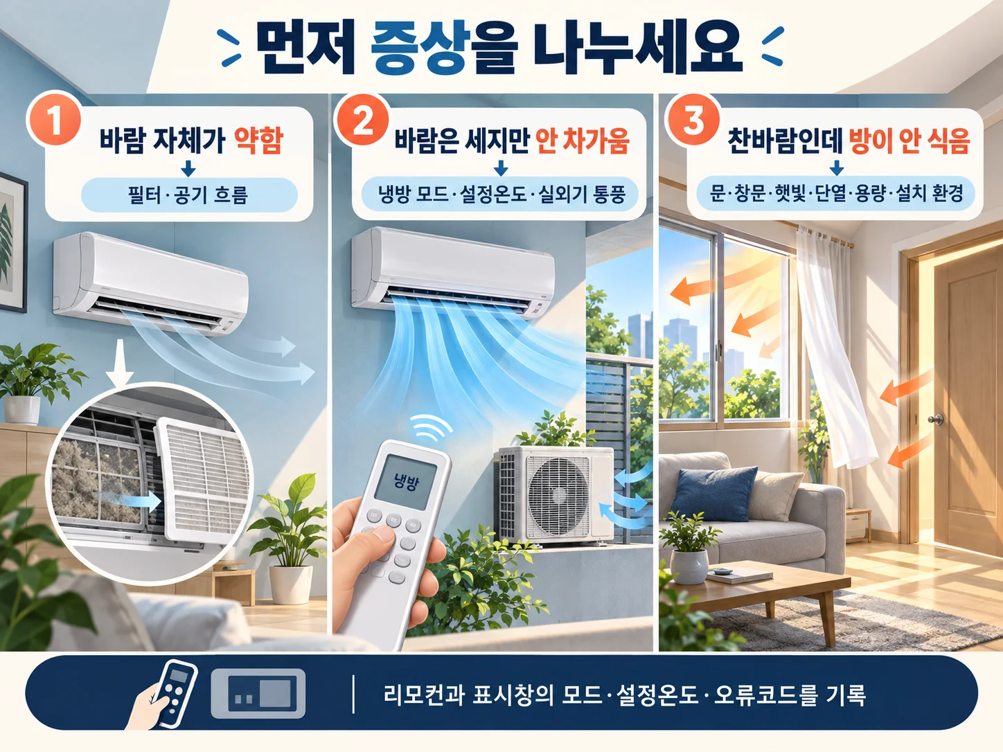 에어컨 냉방 약함과 바람 세기 구분 점검