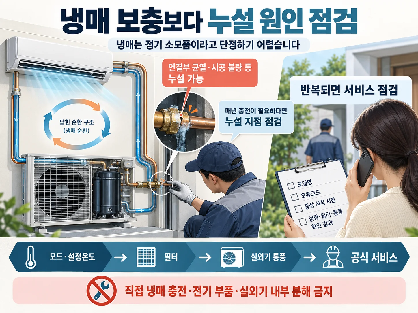 에어컨 냉매 누설과 공식 서비스 점검