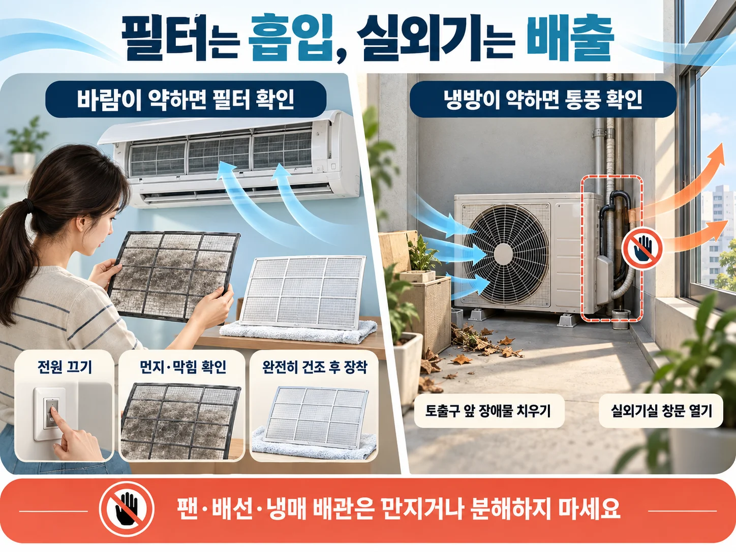 에어컨 필터 오염과 실외기 통풍 점검