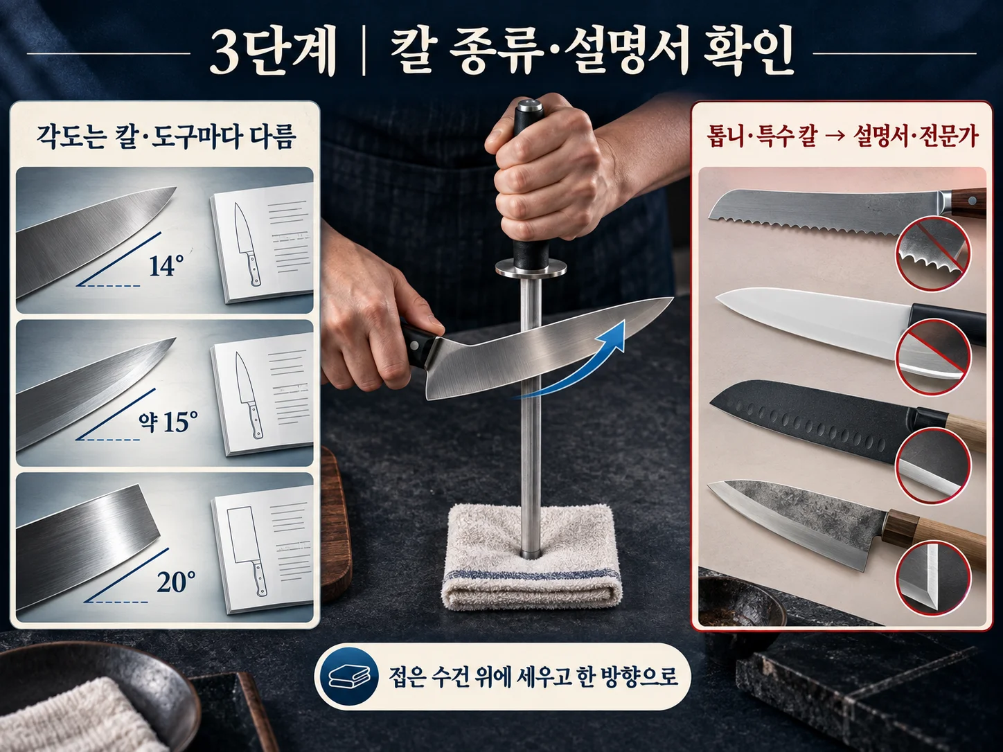 칼 종류와 권장 각도를 확인하며 안전하게 호닝하는 방법