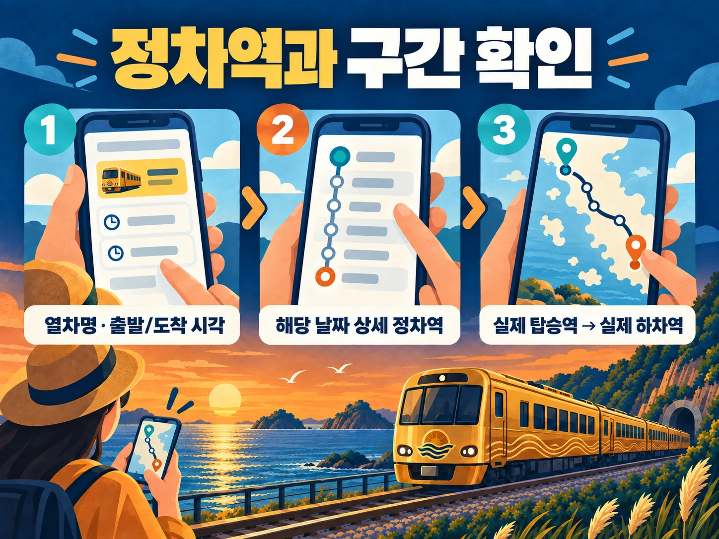 서해금빛열차 정차역과 승차권 구간을 확인하는 이미지.