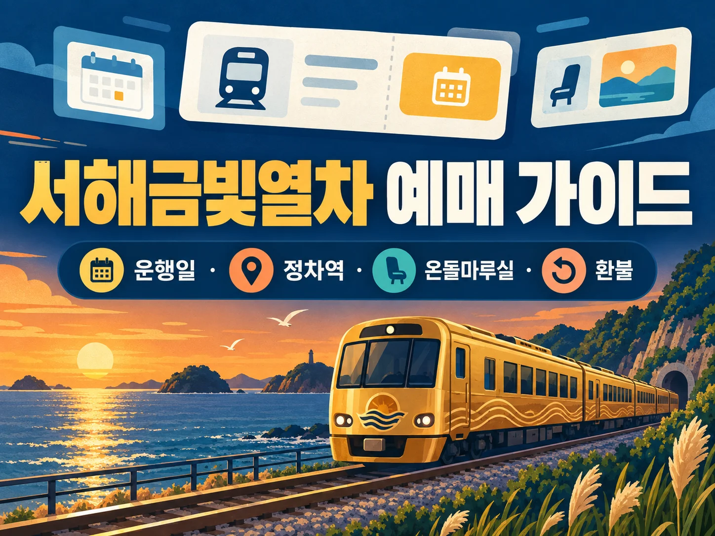 서해금빛열차 온돌마루실과 일반실 예매 정보를 보여주는 안내 이미지.