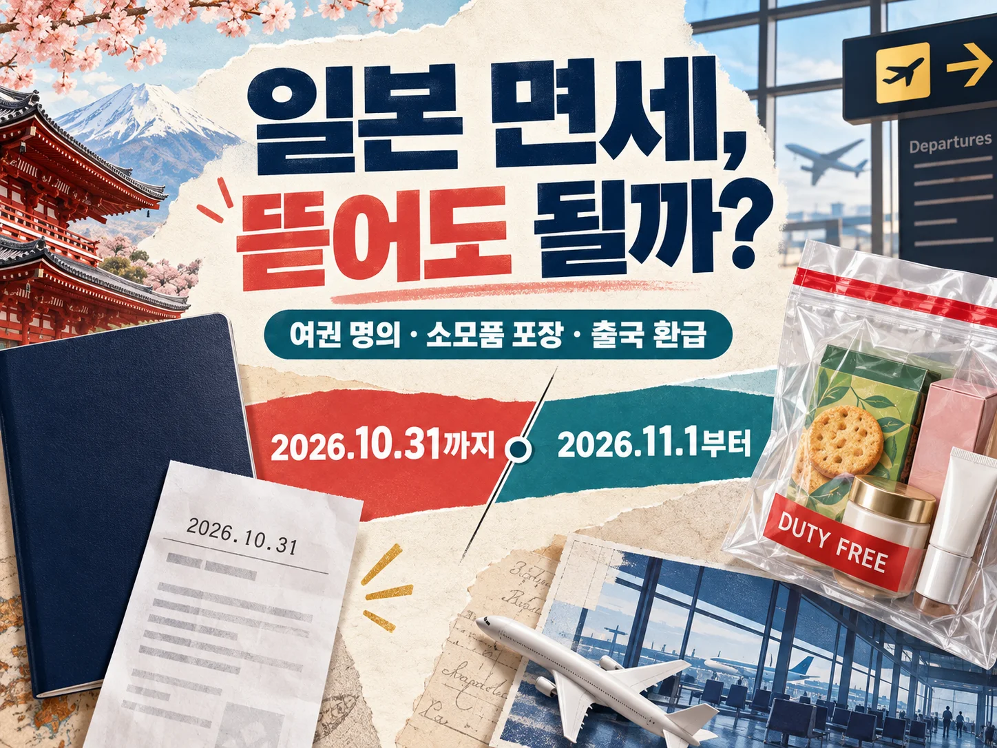 일본 면세 쇼핑의 구매일별 절차를 안내하는 여행 정보.