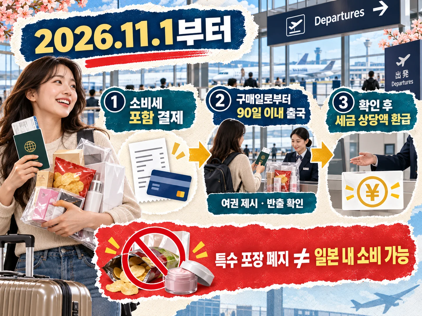 일본 면세 환급을 위한 출국 전 세관 확인 절차.