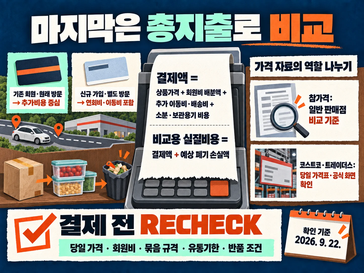 회원비와 이동비를 포함한 대용량 상품 총지출 비교
