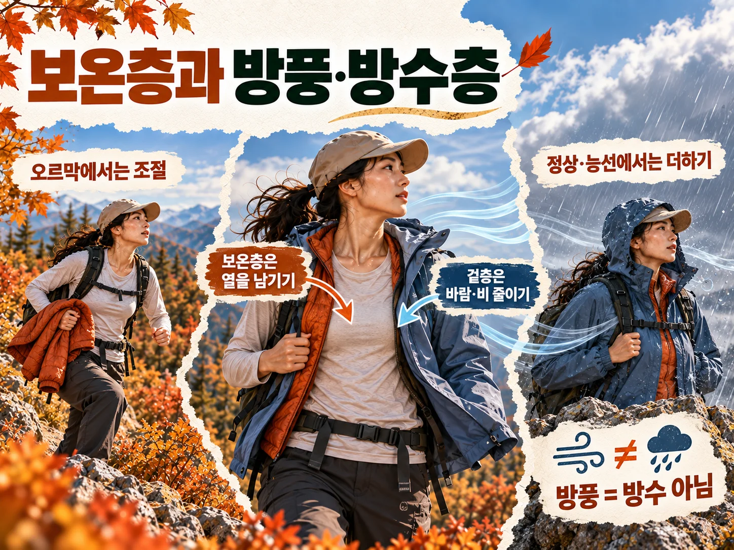 보온층과 방풍 방수층을 구분해 입는 가을 산행 복장