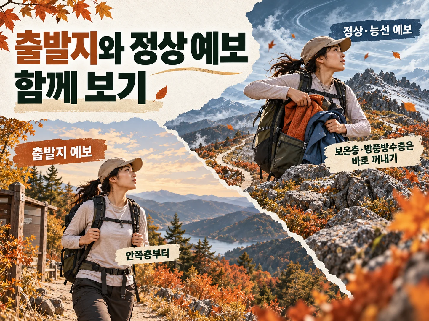 출발지와 정상 산악예보를 비교하는 가을 등산 준비