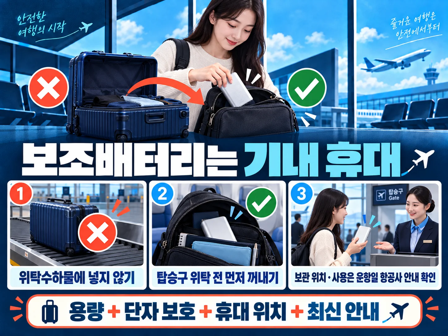 보조배터리를 기내 휴대수하물에 넣는 방법