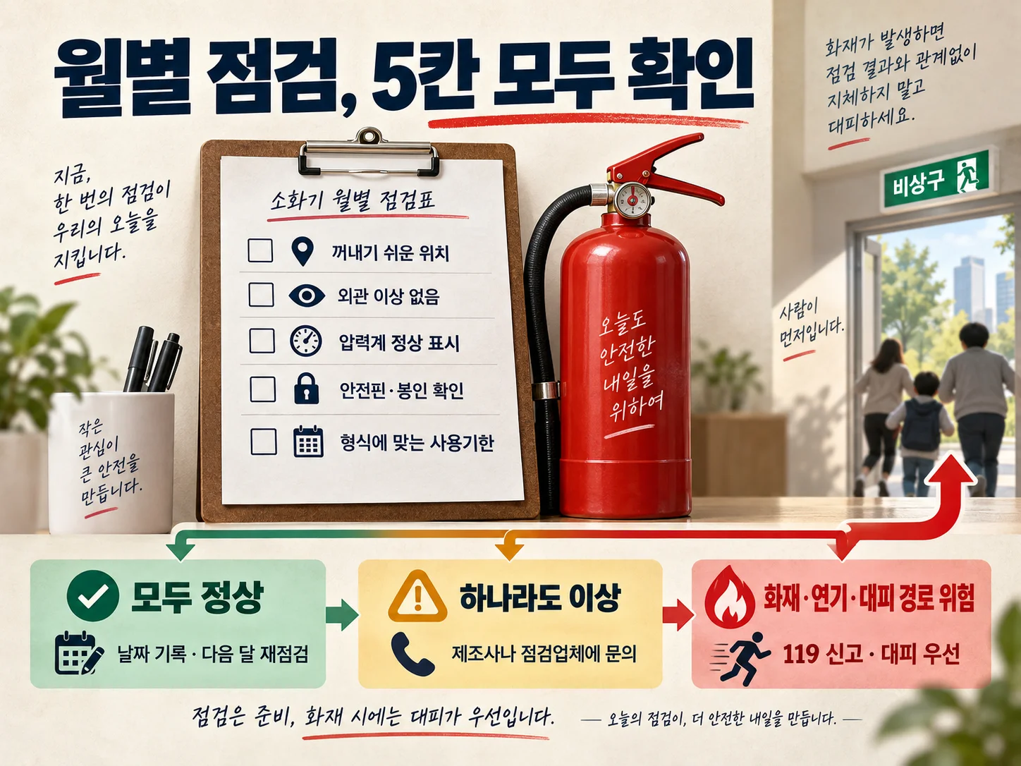 소화기 월별 점검표와 이상 발생 시 조치