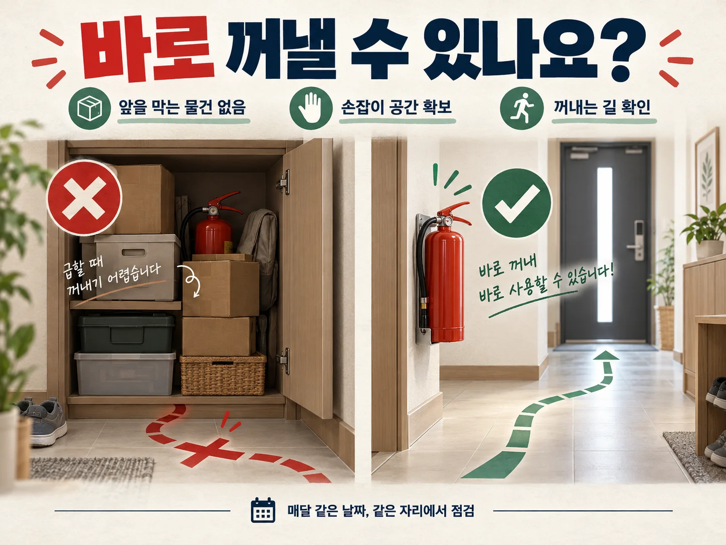 소화기 접근성 및 꺼내는 길 점검