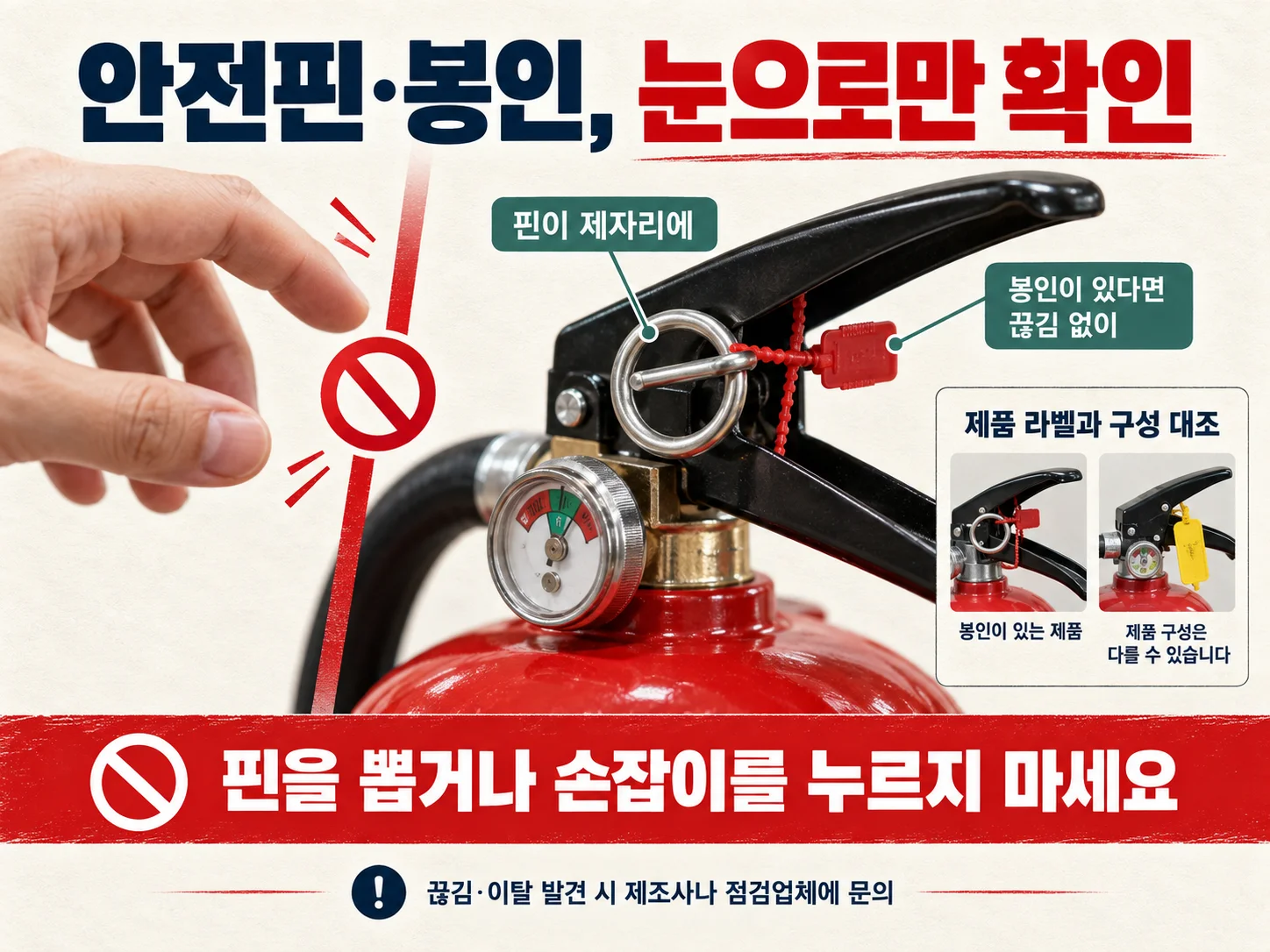 소화기 안전핀과 봉인 상태 점검