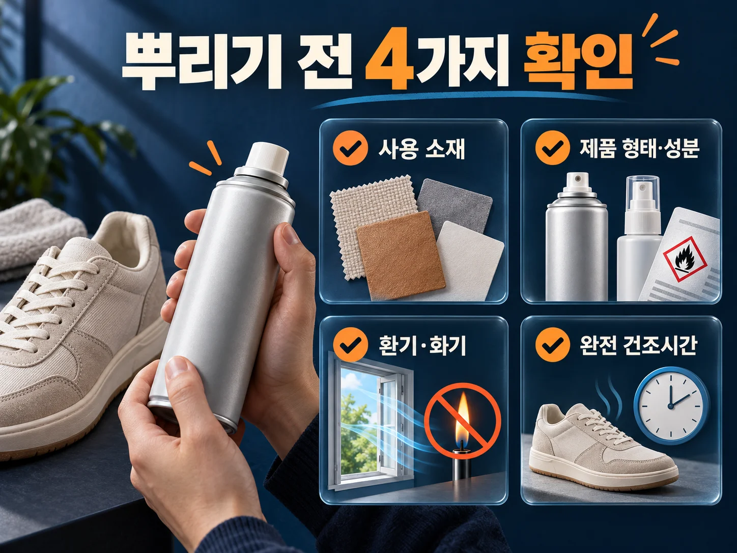 - 신발 방수 스프레이 라벨의 소재·성분·환기·건조시간 사전 체크리스트