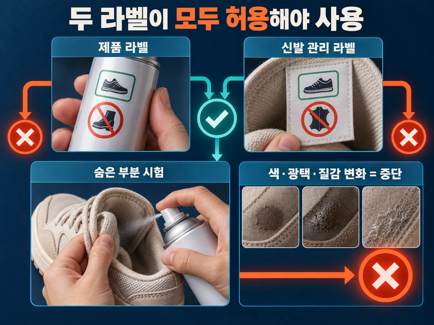 - 신발 관리 라벨과 방수 스프레이 허용 소재를 비교하는 숨은 부분 시험