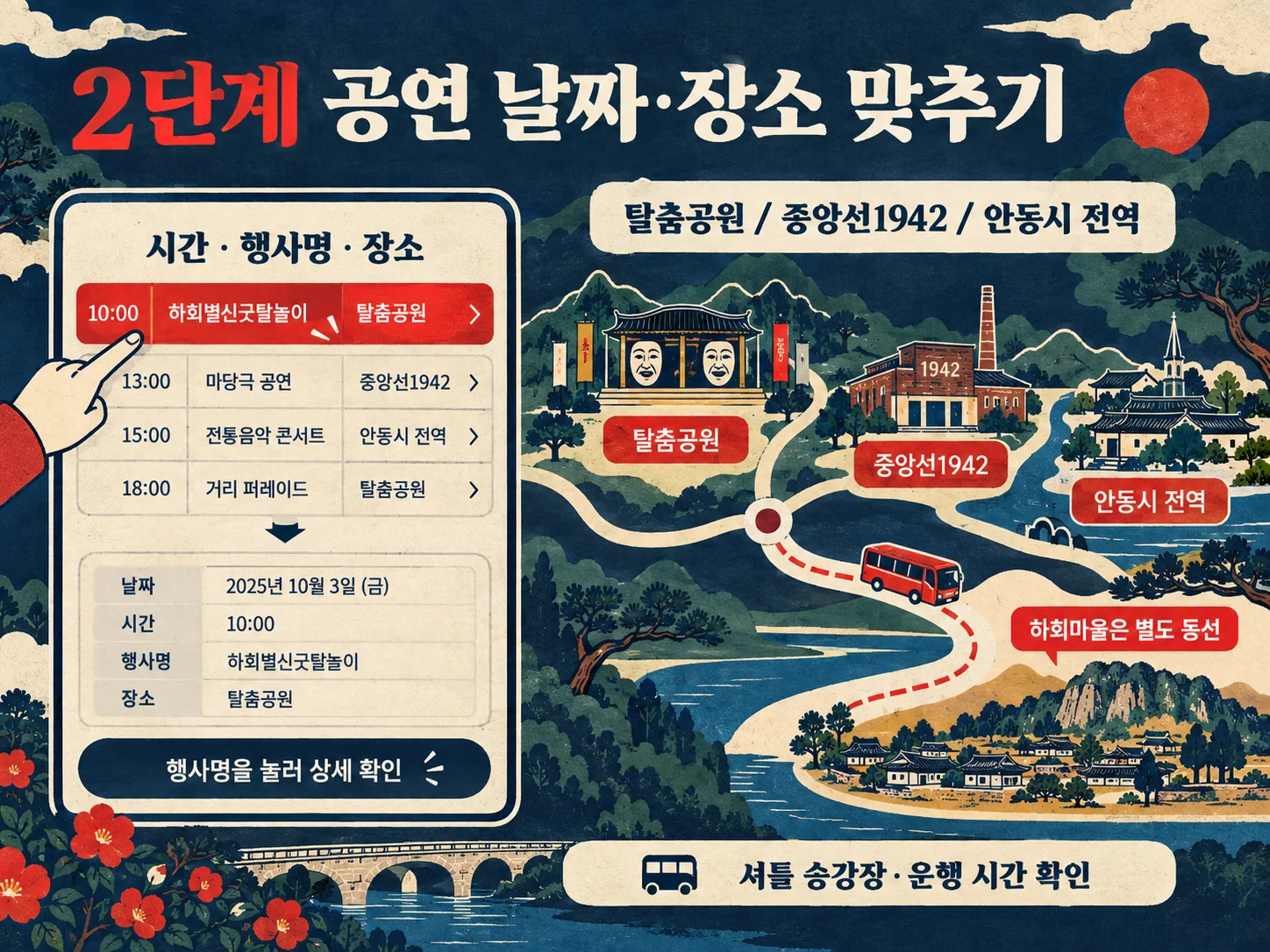 안동 탈춤공원·하회마을 공연장 위치와 이동 동선