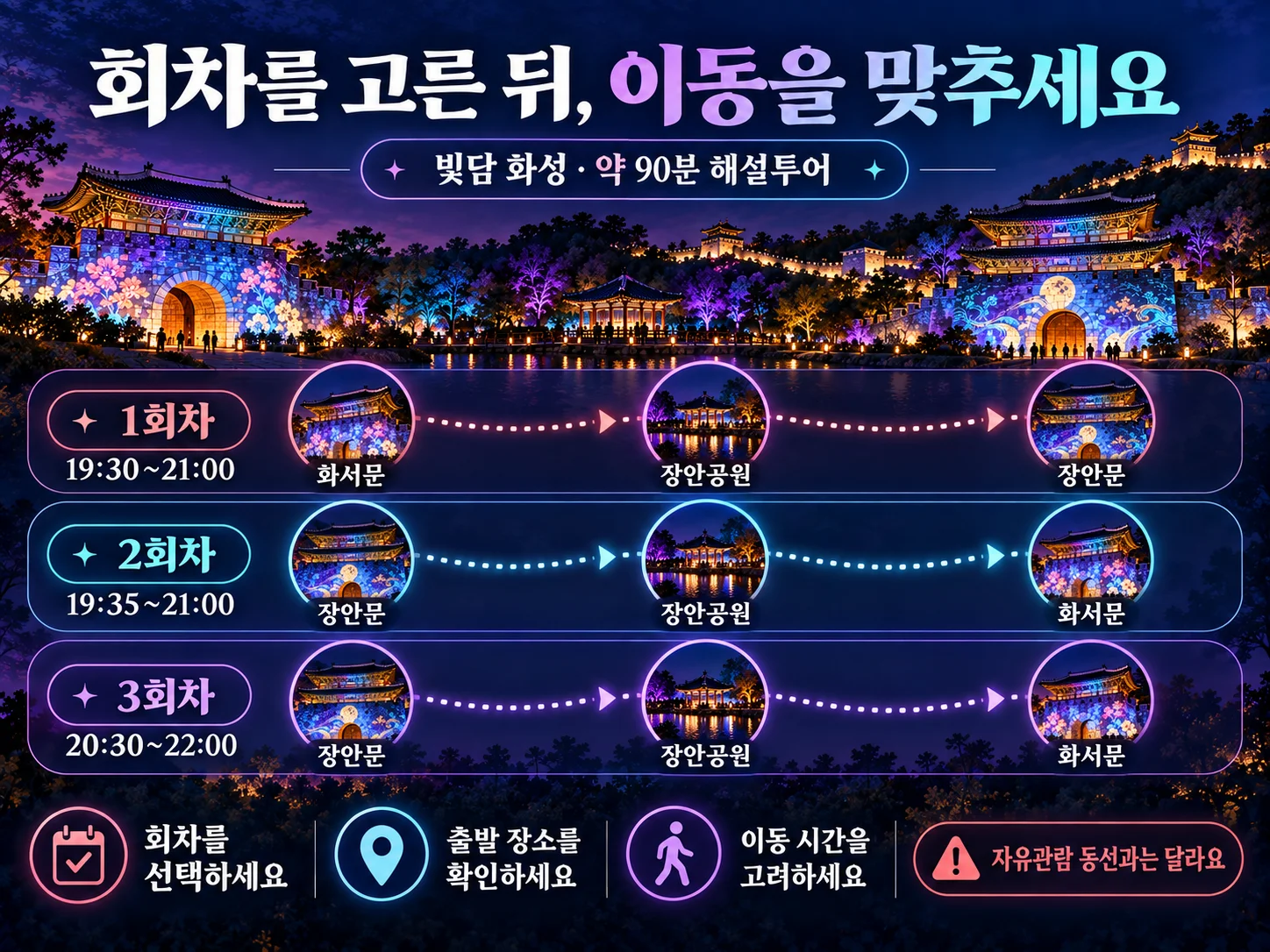 수원화성 미디어아트 회차와 빛담 화성 해설투어 이동경로