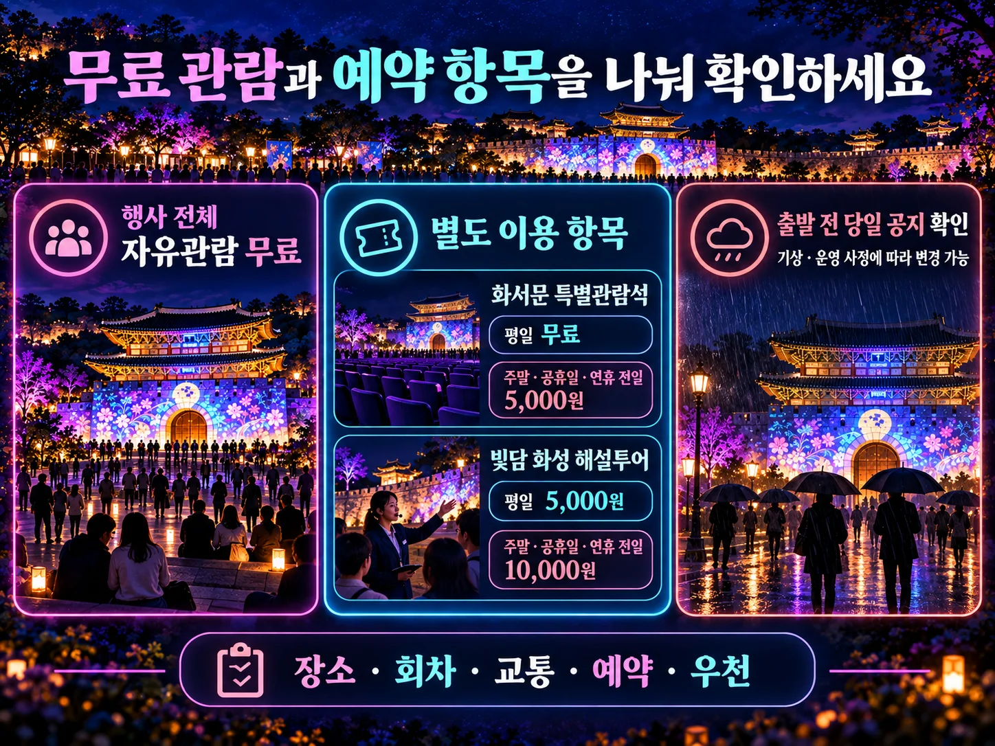 수원화성 미디어아트 예약 항목과 우천 공지 확인