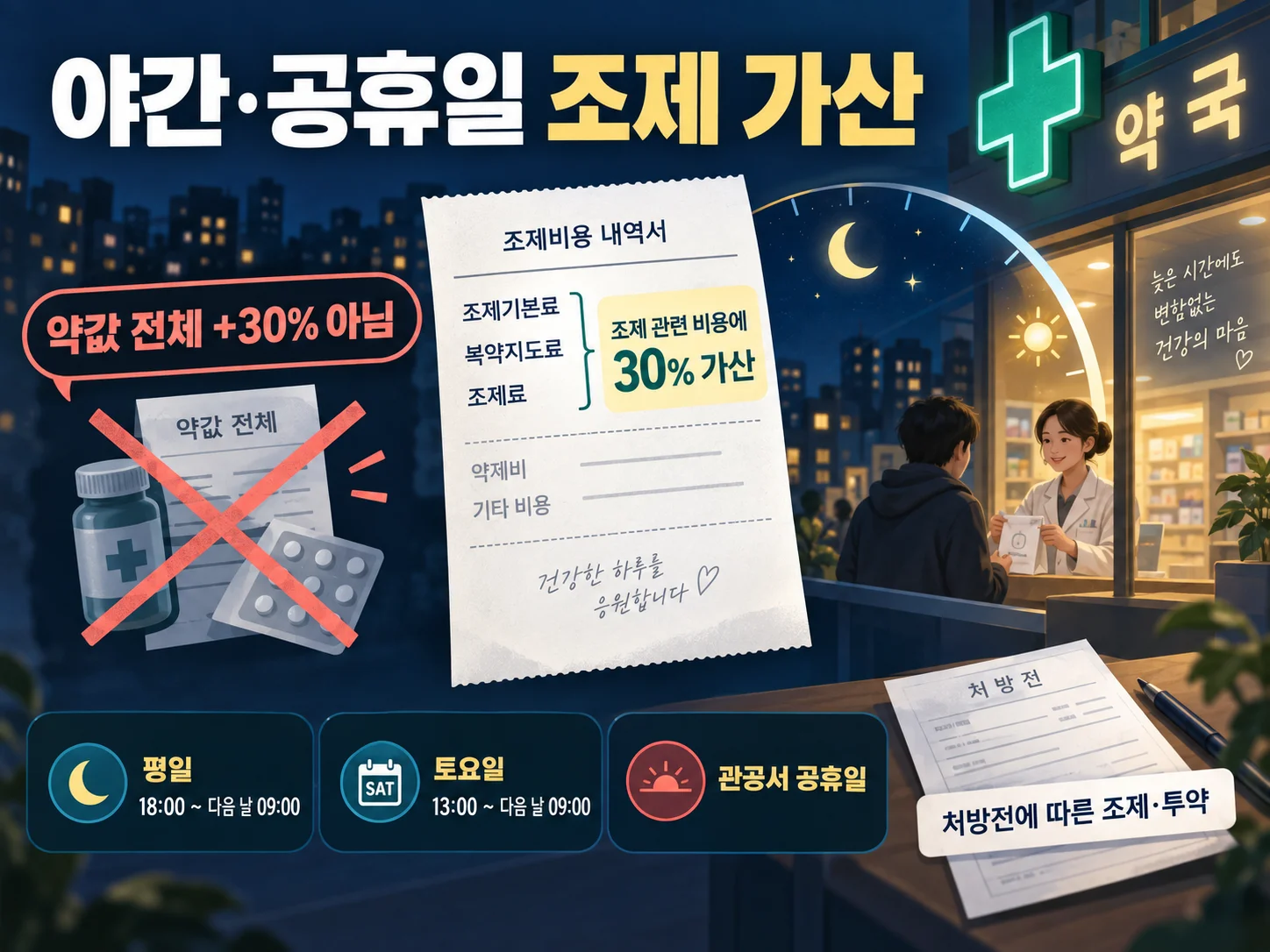 야간·공휴일 조제 가산 적용 기준과 조제 비용을 확인하는 안내