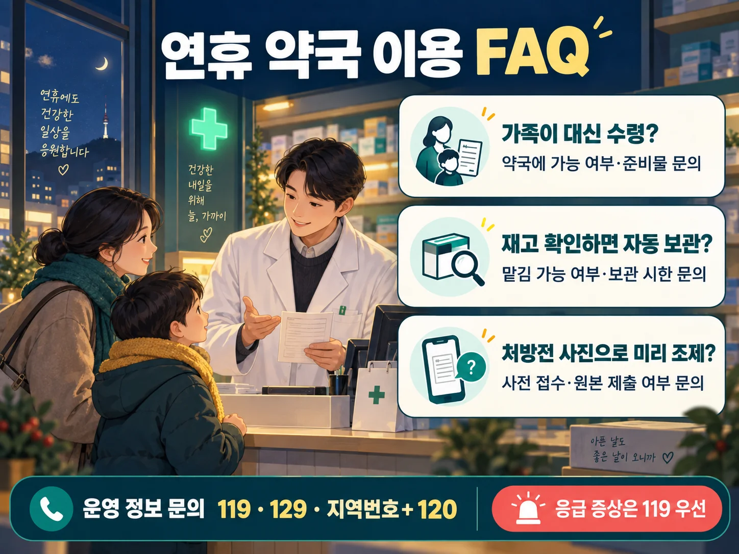 연휴 약국 이용과 처방약 수령 관련 자주 묻는 질문 안내