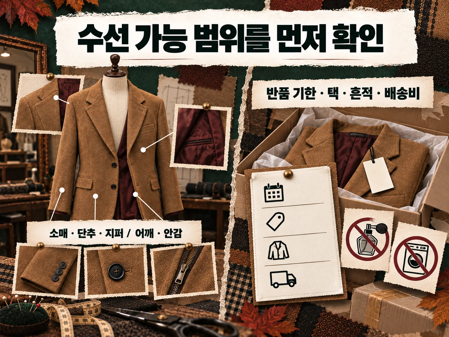 재킷 수선 가능 범위와 반품 조건을 주문 전에 확인하는 체크
