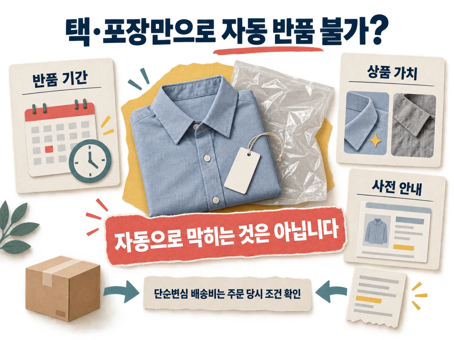 의류 반품 전 단순변심 여부와 청약철회 기간을 확인하는 안내