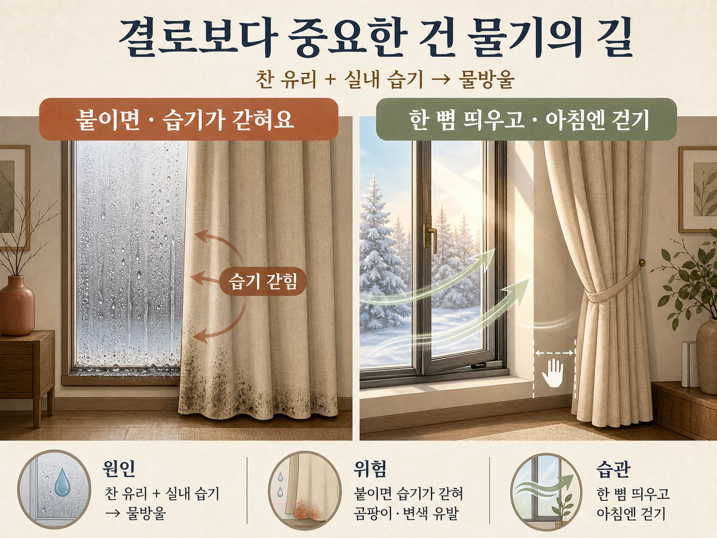 창가 결로와 곰팡이를 막는 커튼 블라인드 관리 방법