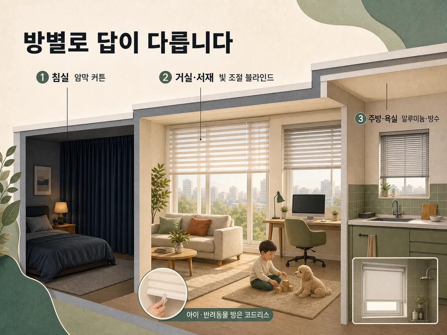 침실 거실 주방 욕실별 커튼과 블라인드 선택 기준 정리