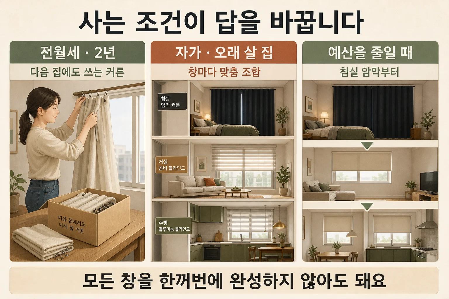 전월세와 자가 거주 조건별 커튼 블라인드 선택 전략