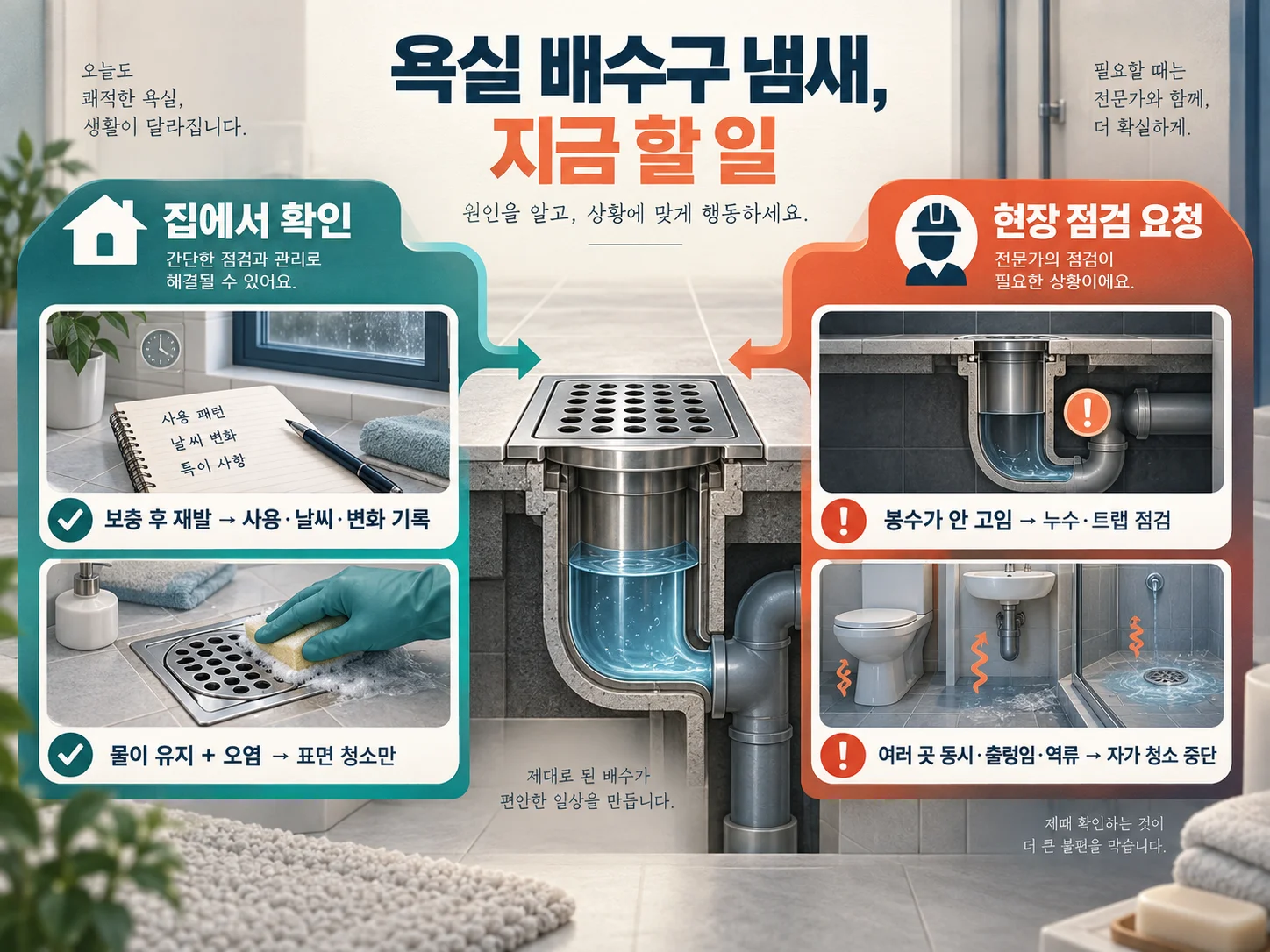 욕실 배수구 냄새 상황별 점검 요청 기준