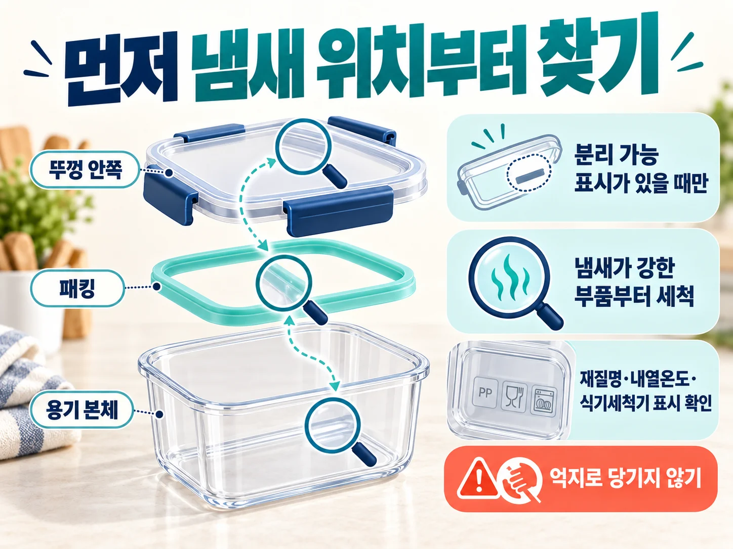 밀폐용기 냄새 위치를 패킹·뚜껑·본체로 확인