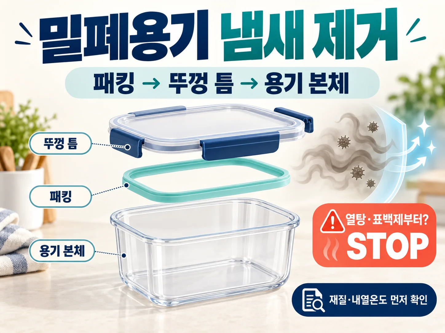 밀폐용기 냄새 제거를 위한 패킹·뚜껑·용기 점검