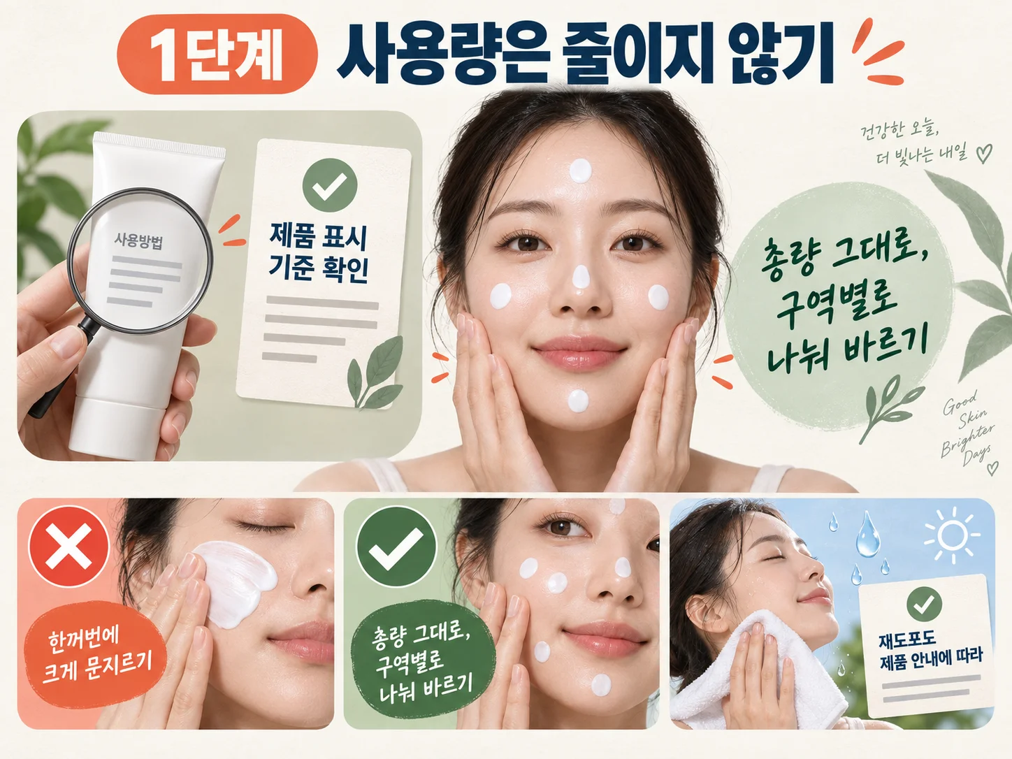 선크림 사용량을 줄이지 않고 얼굴 구역별로 나눠 바르는 방법