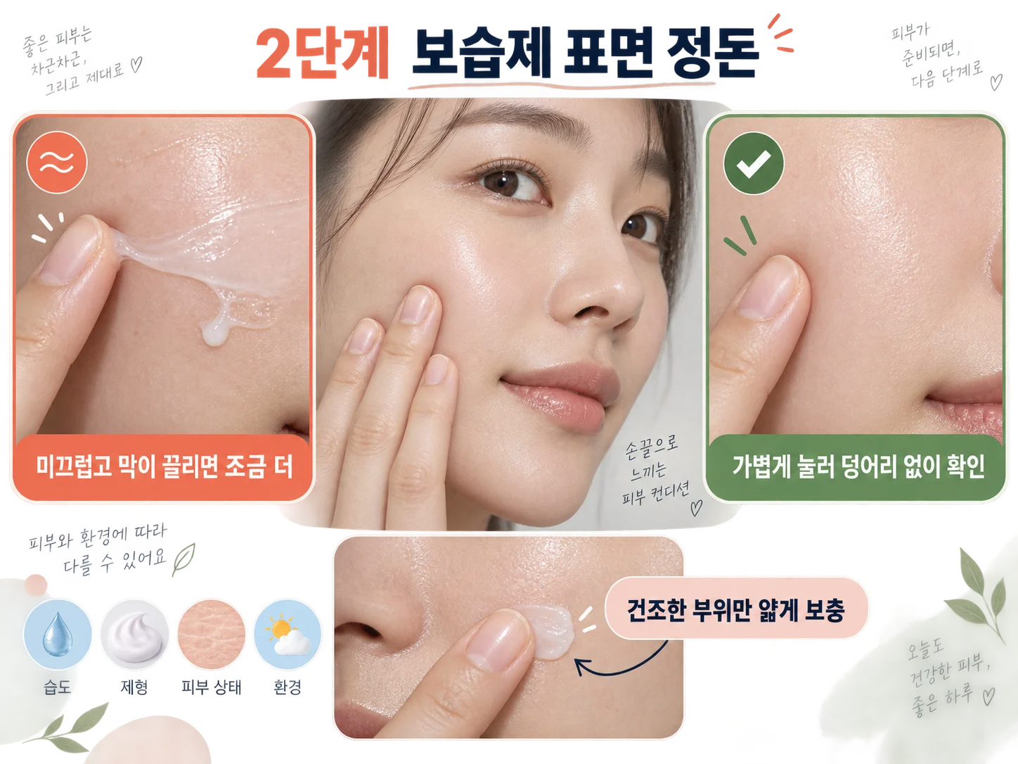 보습제 표면이 정돈된 뒤 선크림을 올리는 확인 방법