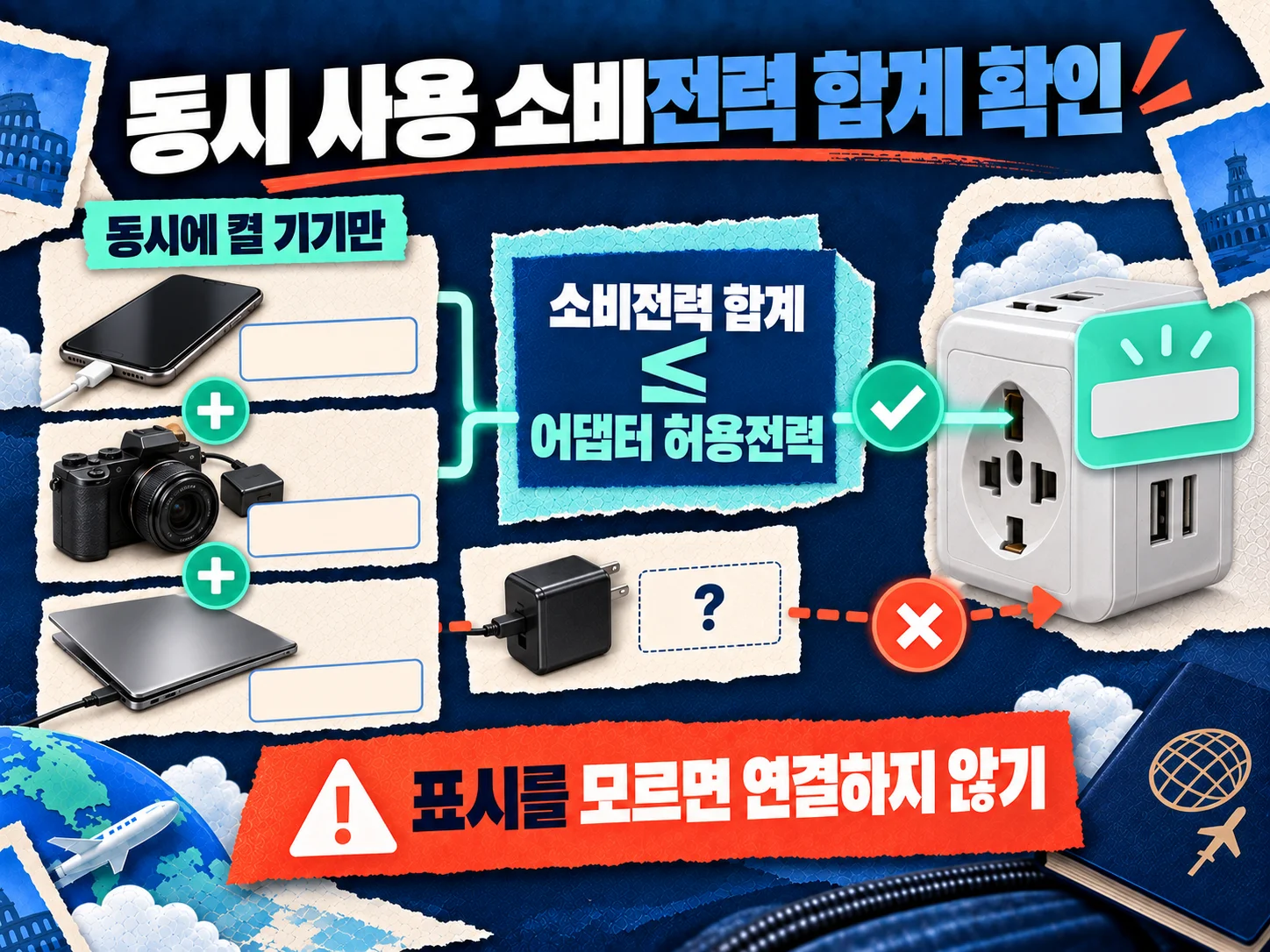멀티어댑터 허용전력과 소비전력 합계 계산