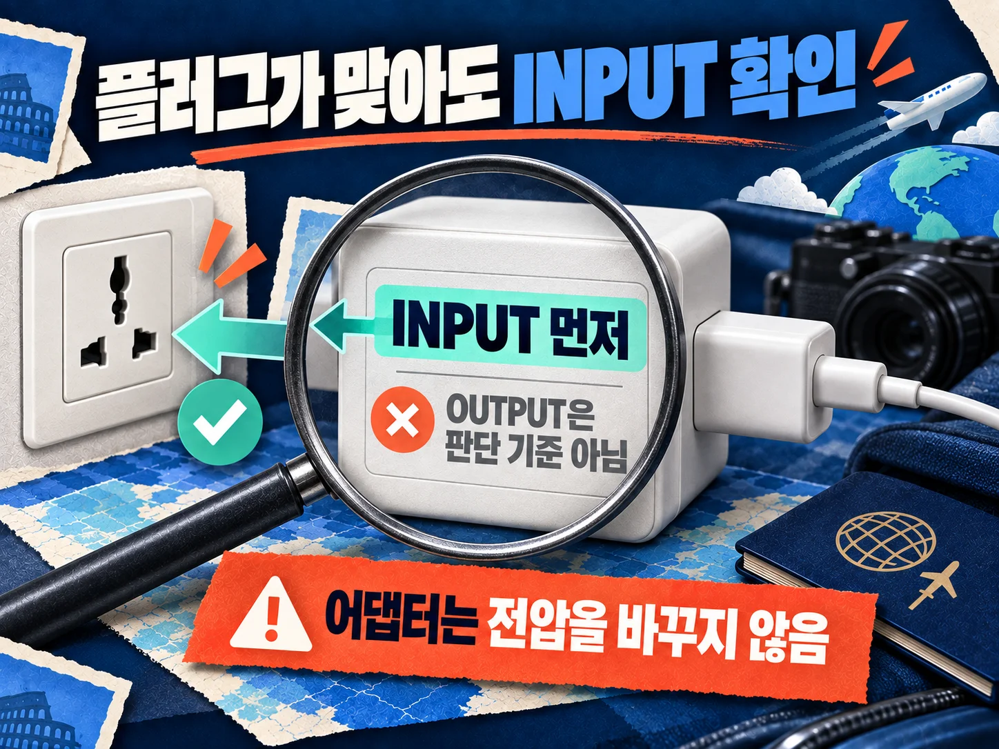 충전기 INPUT 전압과 현지 전압 확인