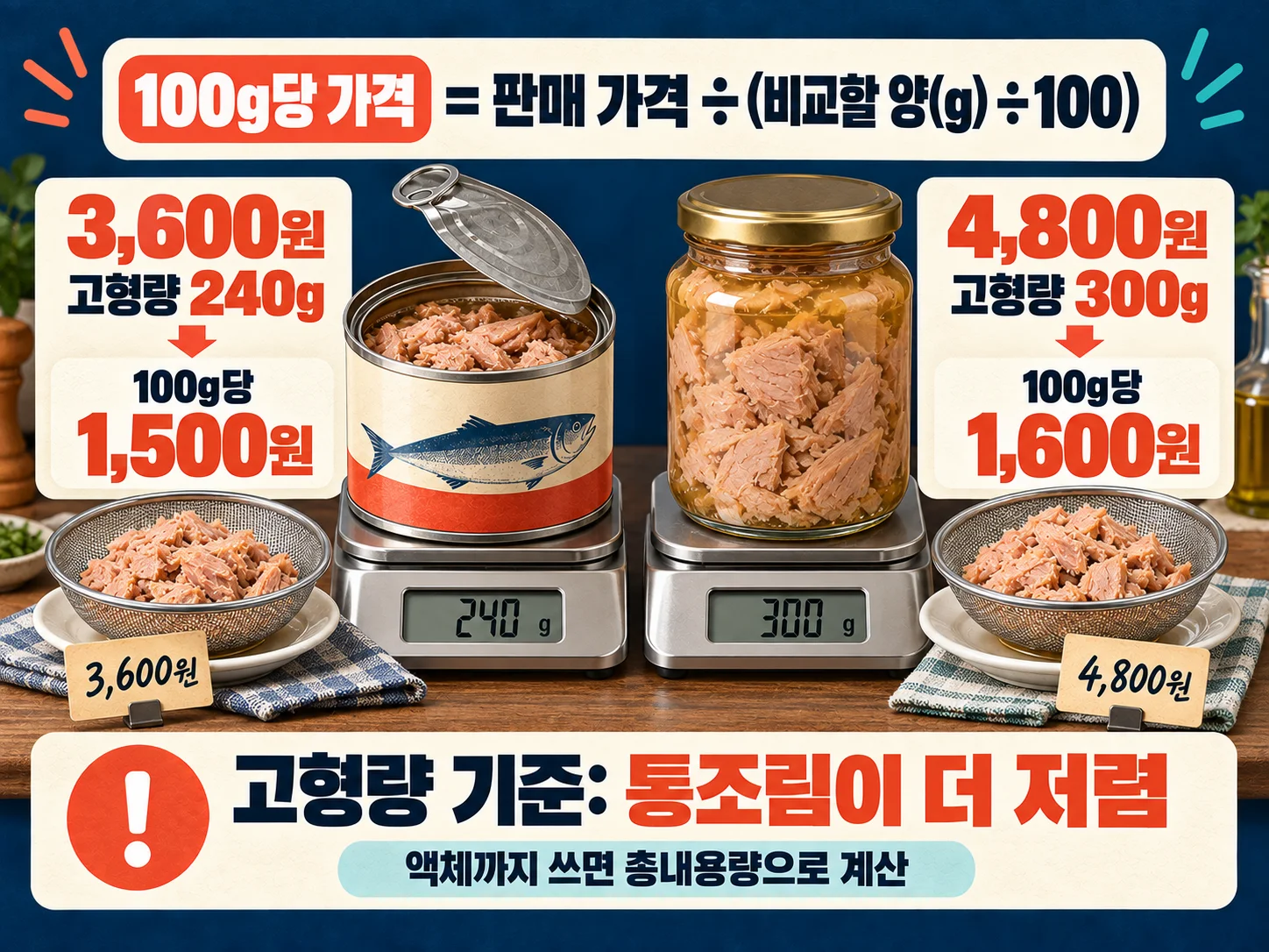 통조림과 병조림 100g당 가격 계산