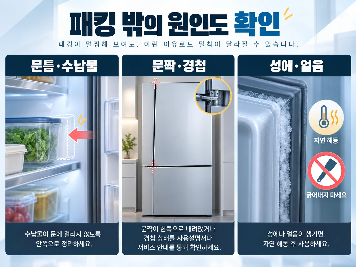 냉장고 문틈과 성에 및 설정온도를 함께 확인하는 냉기 점검