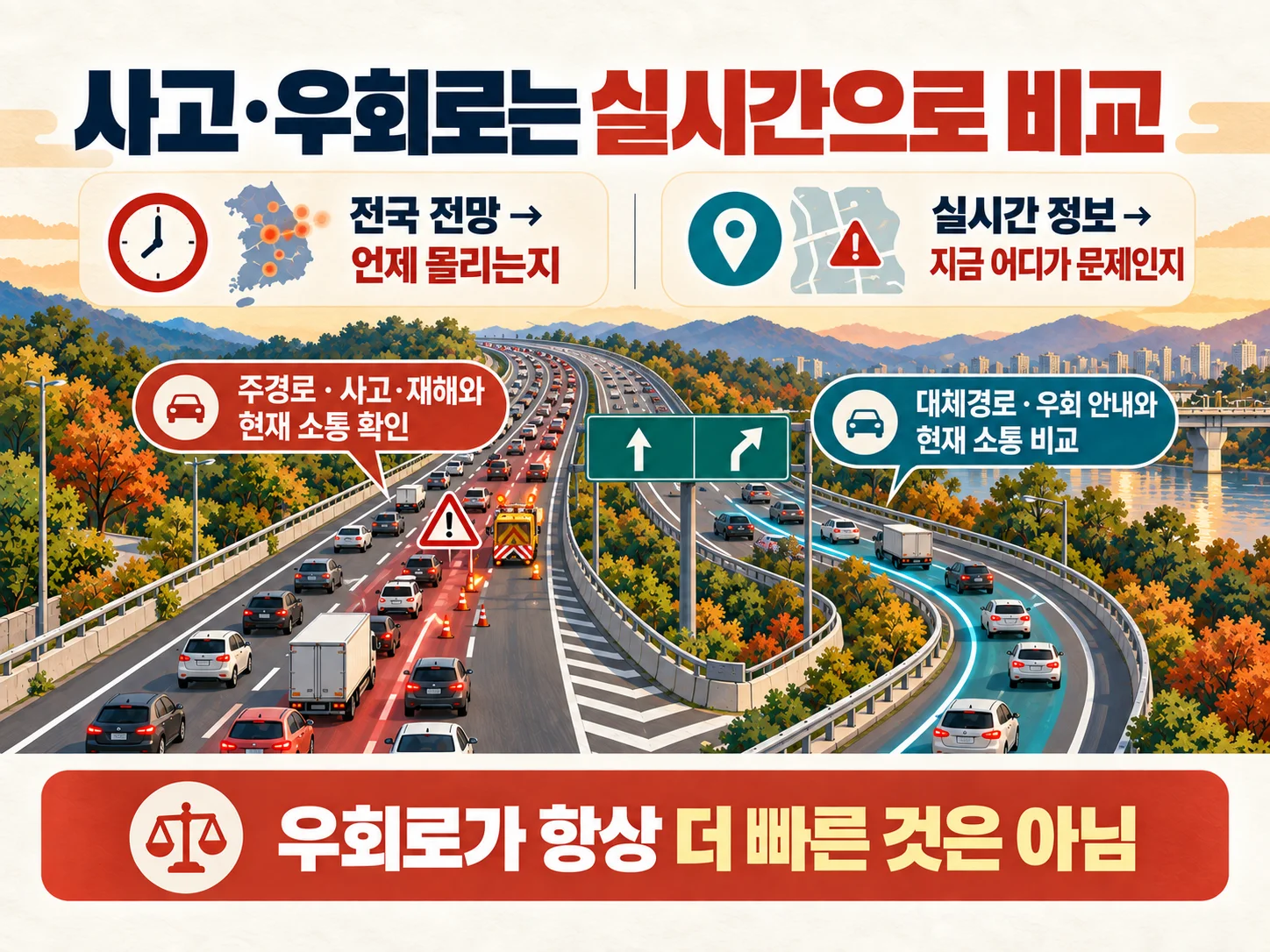 실시간 교통정보로 사고와 우회로를 확인하는 추석 이동 경로