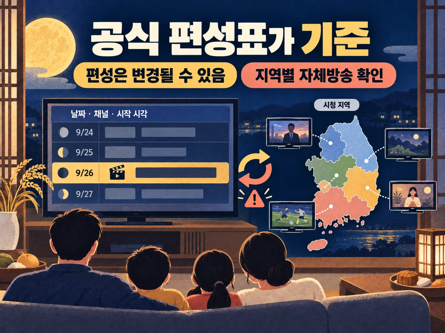 방송사 공식 편성표로 추석 특선영화 방송시간 확인