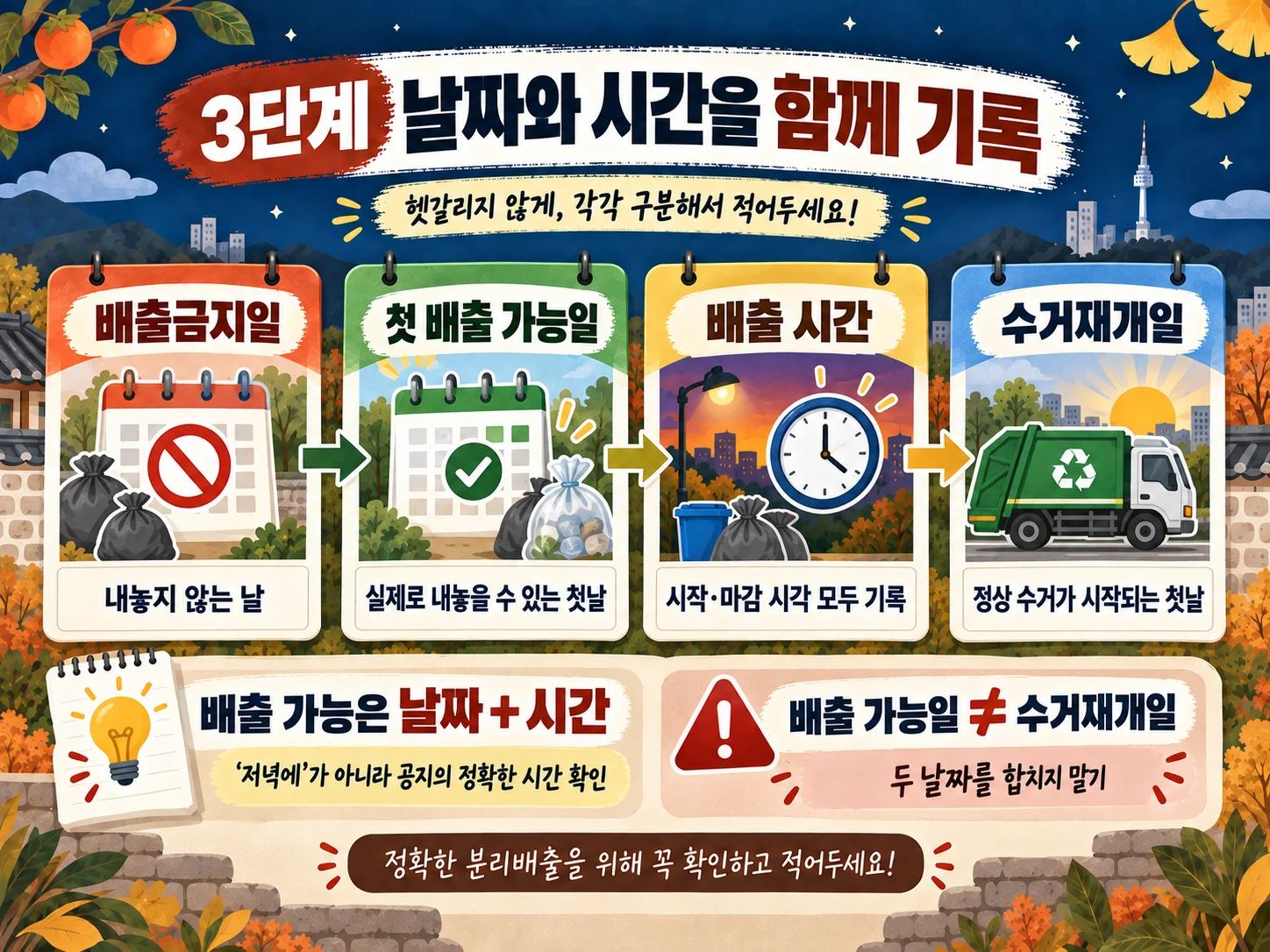 추석 연휴 쓰레기 배출금지일과 품목별 배출 시간 확인