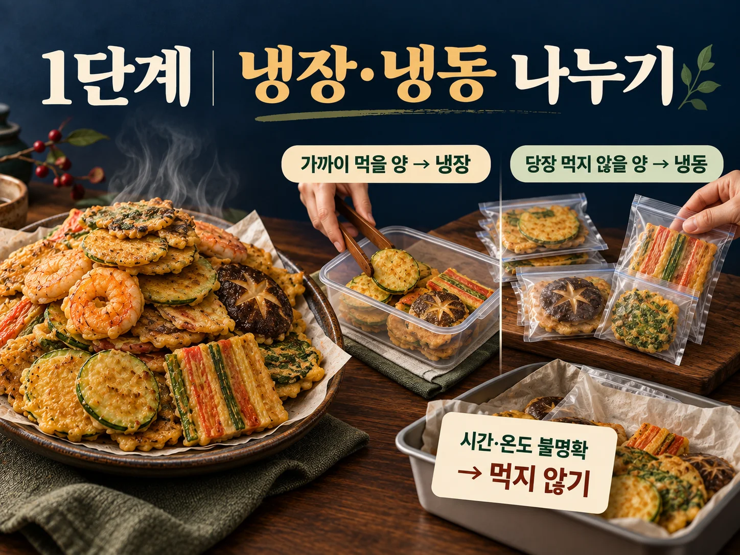 - 명절 남은 전을 냉장분과 냉동분으로 나누는 보관 기준