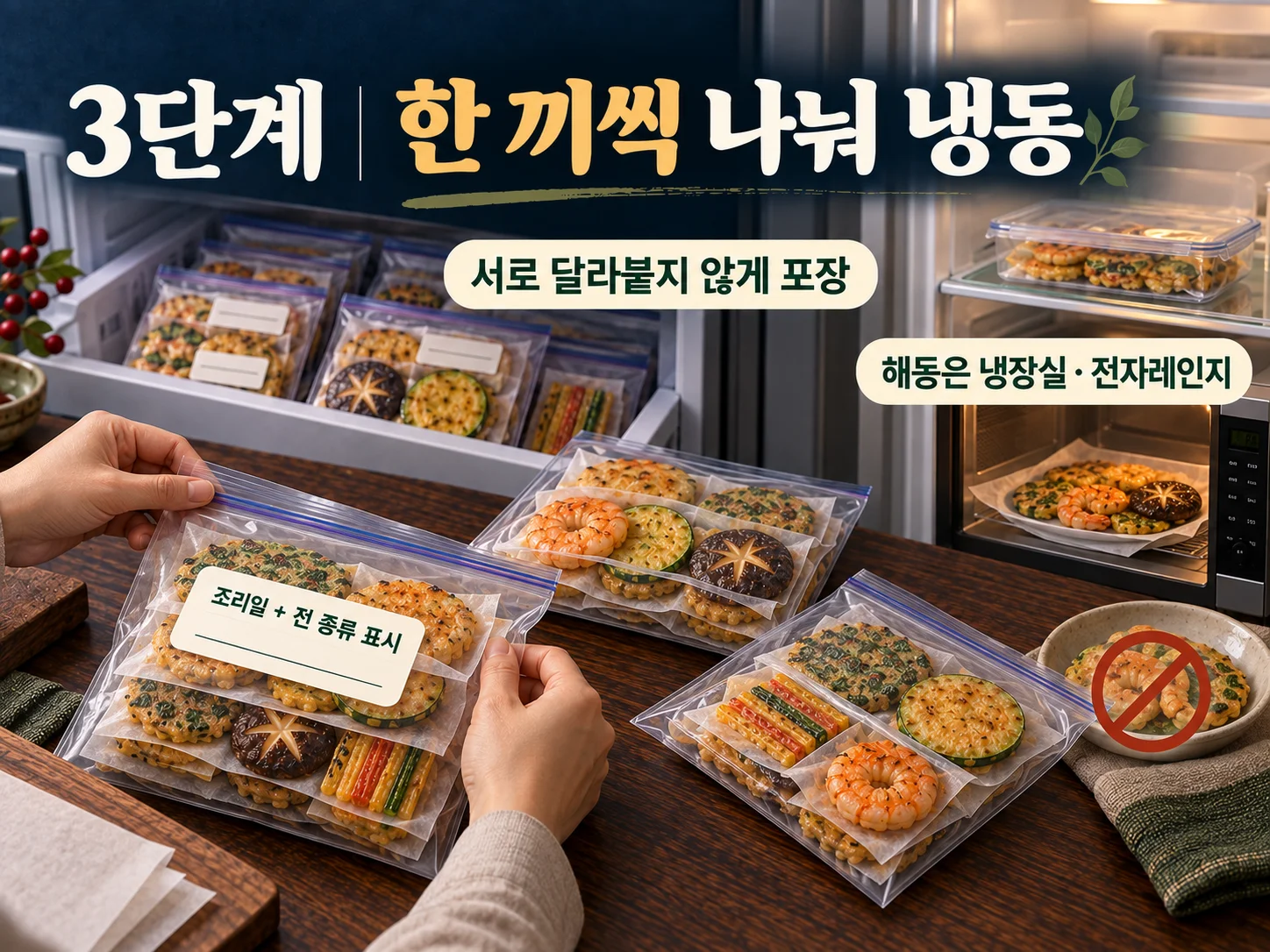 - 전 냉동 보관 시 한 끼 분량으로 나누어 포장하는 방법
